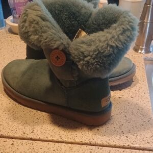 UGG Teal Suede Shearling Button Short Boots